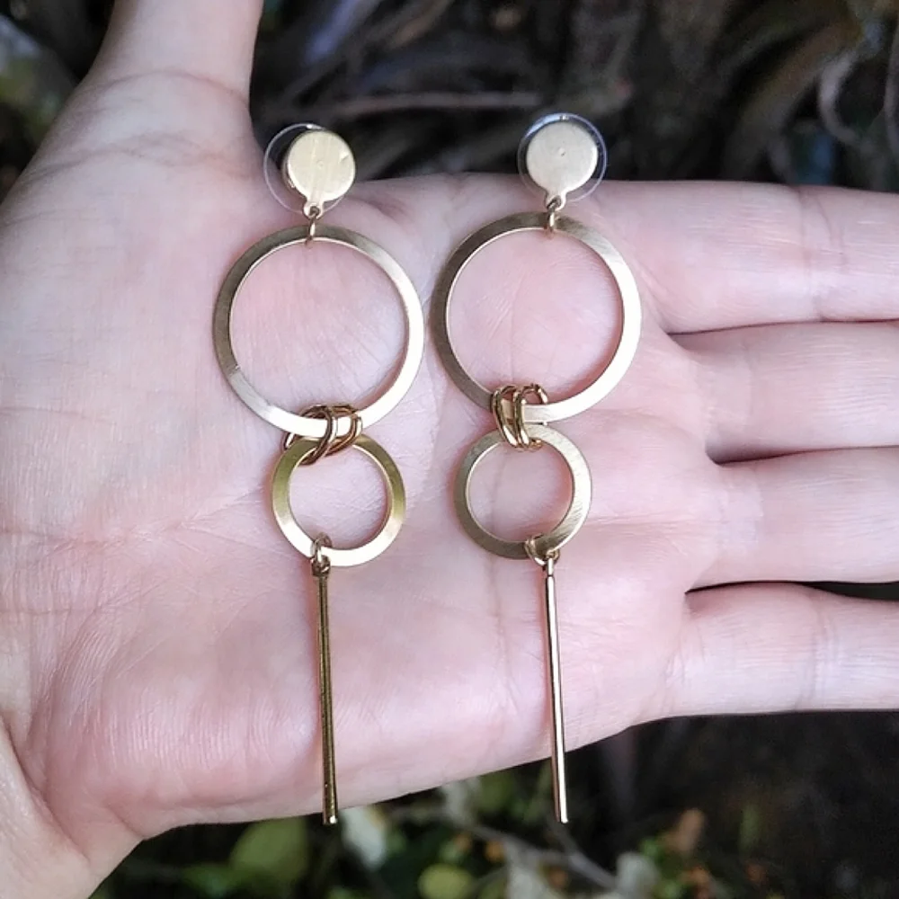 Geometric📐 Brushed🖌️ Gold💛 Dangle Earrings - Picture 9 of 9